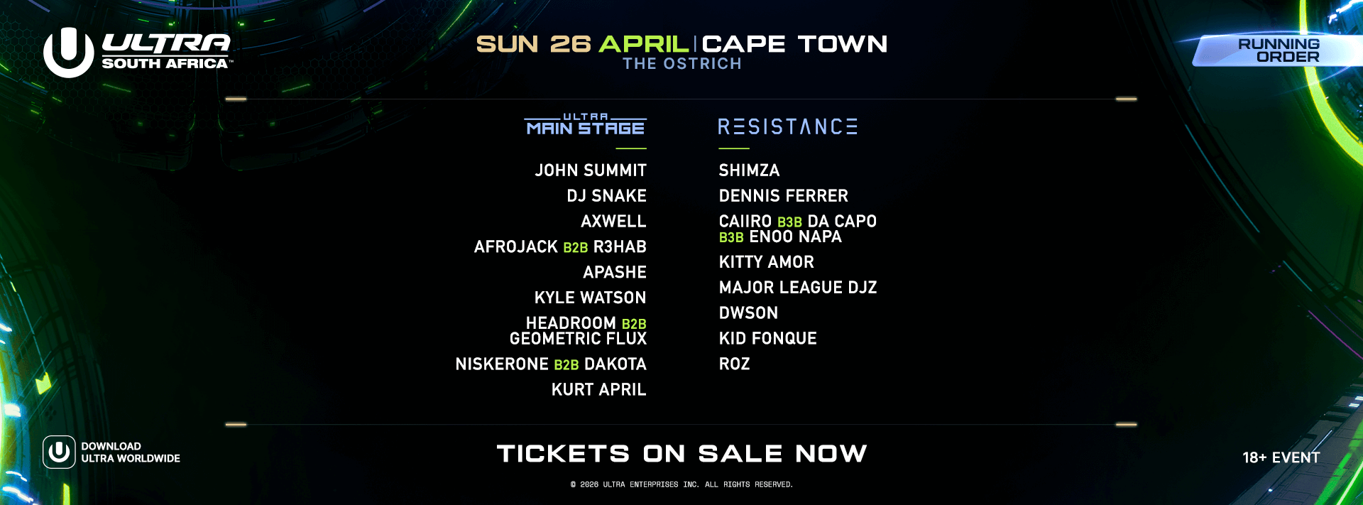 Ultra South Africa Running Order
